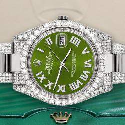 Rolex Custom Royal Green 8.3CT Diamond Stainless Steel Datejust II 116300 Automatic Men's Wristwatch 41mm