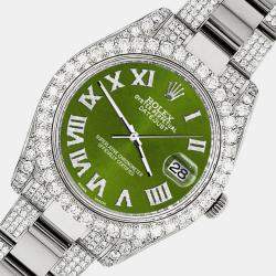 Rolex Custom Royal Green 8.3CT Diamond Stainless Steel Datejust II 116300 Automatic Men's Wristwatch 41mm