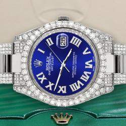 Rolex Custom Navy Blue 8.3CT Diamond Stainless Steel Datejust II 116300 Automatic Men's Wristwatch 41mm