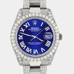 Rolex Custom Navy Blue 8.3CT Diamond Stainless Steel Datejust II 116300 Automatic Men's Wristwatch 41mm