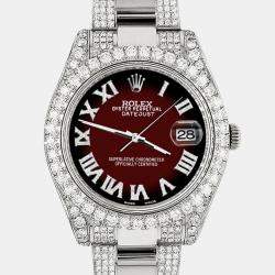 Rolex Custom Maroon Vignette 8.3CT Diamond Stainless Steel Datejust II 116300 Automatic Men's Wristwatch 41mm