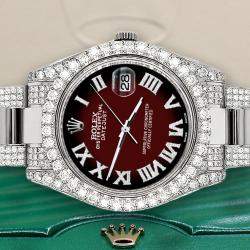 Rolex Custom Maroon Vignette 8.3CT Diamond Stainless Steel Datejust II 116300 Automatic Men's Wristwatch 41mm