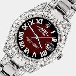 Rolex Custom Maroon Vignette 8.3CT Diamond Stainless Steel Datejust II 116300 Automatic Men's Wristwatch 41mm