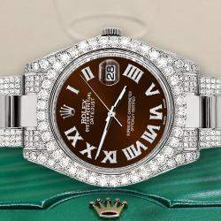 Rolex Custom Chocolate 8.3CT Diamond Stainless Steel Datejust II 116300 Automatic Men's Wristwatch 41mm