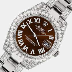 Rolex Custom Chocolate 8.3CT Diamond Stainless Steel Datejust II 116300 Automatic Men's Wristwatch 41mm