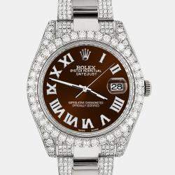 Rolex Custom Chocolate 8.3CT Diamond Stainless Steel Datejust II 116300 Automatic Men's Wristwatch 41mm