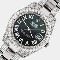 Rolex Custom Black MOP 8.3CT Diamond Stainless Steel Datejust II 116300 Automatic Men's Wristwatch 41mm