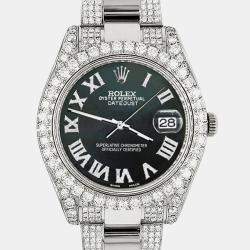 Rolex Custom Black MOP 8.3CT Diamond Stainless Steel Datejust II 116300 Automatic Men's Wristwatch 41mm