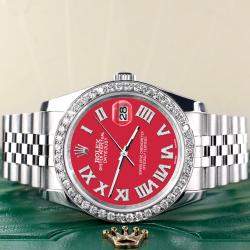 Rolex Custom Scarlet Red 2.0CT Diamond Stainless Steel Datejust 116200 Automatic Men's Wristwatch 36mm