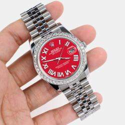 Rolex Custom Scarlet Red 2.0CT Diamond Stainless Steel Datejust 116200 Automatic Men's Wristwatch 36mm