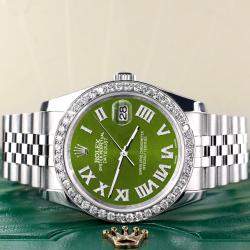 Rolex Custom Royal Green 2.0CT Diamond Stainless Steel Datejust 116200 Automatic Men's Wristwatch 36mm