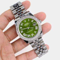 Rolex Custom Royal Green 2.0CT Diamond Stainless Steel Datejust 116200 Automatic Men's Wristwatch 36mm