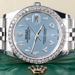 Rolex Custom Ice Blue 2.0CT Diamond Stainless Steel Datejust 116200 Automatic Men's Wristwatch 36mm
