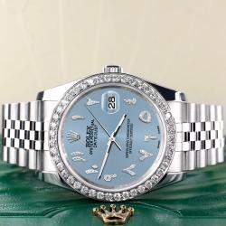 Rolex Custom Ice Blue 2.0CT Diamond Stainless Steel Datejust 116200 Automatic Men's Wristwatch 36mm