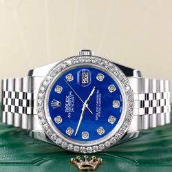 Rolex Custom Royal Blue MOP 1.85CT Diamond Stainless Steel Datejust 116200 Automatic Men's Wristwatch 36mm