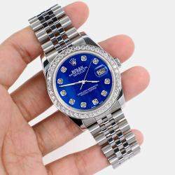 Rolex Custom Royal Blue MOP 1.85CT Diamond Stainless Steel Datejust 116200 Automatic Men's Wristwatch 36mm