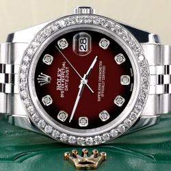 Rolex Custom Red 1.85CT Diamond Stainless Steel Datejust 116200 Automatic Men's Wristwatch 36mm