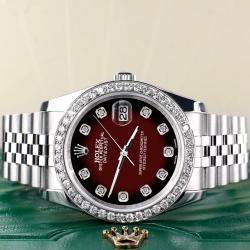 Rolex Custom Red 1.85CT Diamond Stainless Steel Datejust 116200 Automatic Men's Wristwatch 36mm
