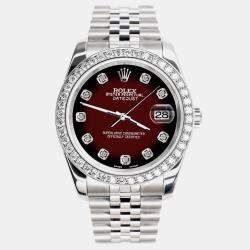 Rolex Custom Red 1.85CT Diamond Stainless Steel Datejust 116200 Automatic Men's Wristwatch 36mm