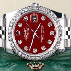 Rolex Custom Imperial Red 1.85CT Diamond Stainless Steel Datejust 116200 Automatic Men's Wristwatch 36mm