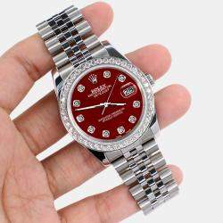 Rolex Custom Imperial Red 1.85CT Diamond Stainless Steel Datejust 116200 Automatic Men's Wristwatch 36mm
