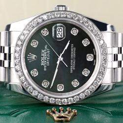 Rolex Custom Black MOP 1.85CT Diamond Stainless Steel Datejust 116200 Automatic Men's Wristwatch 36mm