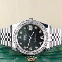 Rolex Custom Black MOP 1.85CT Diamond Stainless Steel Datejust 116200 Automatic Men's Wristwatch 36mm