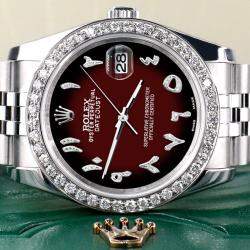 Rolex Custom Maroon Vignette 2.0CT Diamond Stainless Steel Datejust 116200 Automatic Men's Wristwatch 36mm