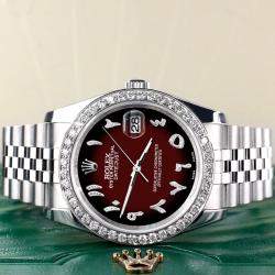 Rolex Custom Maroon Vignette 2.0CT Diamond Stainless Steel Datejust 116200 Automatic Men's Wristwatch 36mm