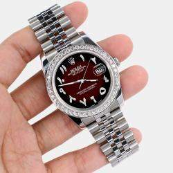 Rolex Custom Maroon Vignette 2.0CT Diamond Stainless Steel Datejust 116200 Automatic Men's Wristwatch 36mm