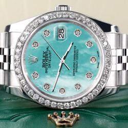 Rolex Custom Aquamarine MOP 1.85CT Diamond Stainless Steel Datejust 116200 Automatic Men's Wristwatch 36mm