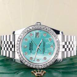 Rolex Custom Aquamarine MOP 1.85CT Diamond Stainless Steel Datejust 116200 Automatic Men's Wristwatch 36mm
