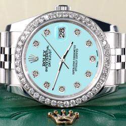 Rolex Custom Aqua Blue 1.85CT Diamond Stainless Steel Datejust 116200 Automatic Men's Wristwatch 36mm