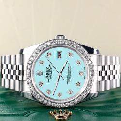 Rolex Custom Aqua Blue 1.85CT Diamond Stainless Steel Datejust 116200 Automatic Men's Wristwatch 36mm