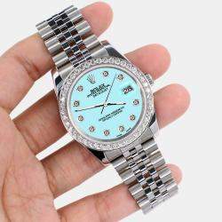 Rolex Custom Aqua Blue 1.85CT Diamond Stainless Steel Datejust 116200 Automatic Men's Wristwatch 36mm