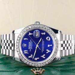 Rolex Custom Navy Blue 2.0CT Diamond Stainless Steel Datejust 116200 Automatic Men's Wristwatch 36mm