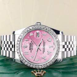 Rolex Custom Pink 2.0CT Diamond Stainless Steel Datejust 116200 Automatic Men's Wristwatch 36mm