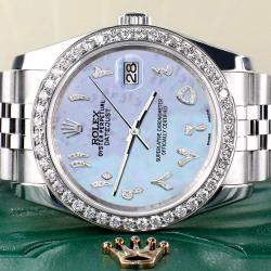 Rolex Custom Purple MOP 2.0CT Diamond Stainless Steel Datejust 116200 Automatic Men's Wristwatch 36mm