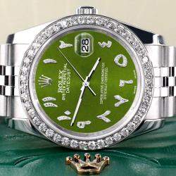 Rolex Custom Royal Green 2.0CT Diamond Stainless Steel Datejust 116200 Automatic Men's Wristwatch 36mm