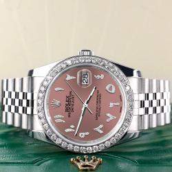 Rolex Custom Salmon 2.0CT Diamond Stainless Steel Datejust 116200 Automatic Men's Wristwatch 36mm