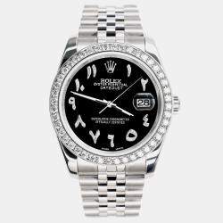 Rolex Custom Black 2CT Diamond Stainless Steel Datejust 116200 Automatic Men's Wristwatch 36mm