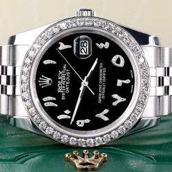 Rolex Custom Black 2CT Diamond Stainless Steel Datejust 116200 Automatic Men's Wristwatch 36mm