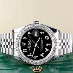 Rolex Custom Black 2CT Diamond Stainless Steel Datejust 116200 Automatic Men's Wristwatch 36mm