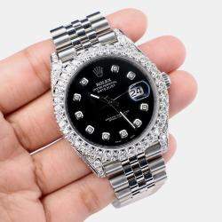 Rolex Custom Black 5.9CT Diamond Stainless Steel Datejust 41 126300 Automatic Men's Wristwatch