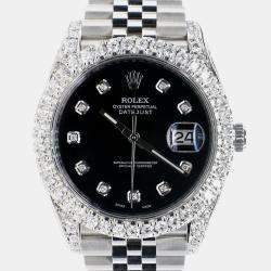 Rolex Custom Black 5.9CT Diamond Stainless Steel Datejust 41 126300 Automatic Men's Wristwatch