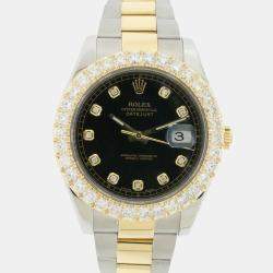 Rolex Custom Black 5.2CT Diamond 18K Yellow Gold Stainless Steel Datejust II  Automatic Men's Wristwatch 41MM