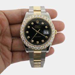 Rolex Custom Black 5.2CT Diamond 18K Yellow Gold Stainless Steel Datejust II  Automatic Men's Wristwatch 41MM