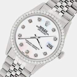 Rolex Custom White Pearl 1.1CT Diamond Stainless Steel Datejust  Automatic Men's Wristwatch 36mm