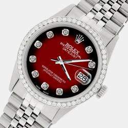 Rolex Custom Red Vignette 1.1CT Diamond Stainless Steel Datejust  Automatic Men's Wristwatch 36mm