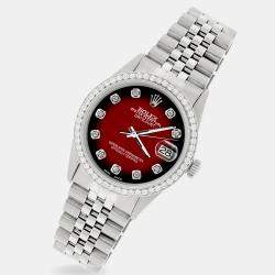 Rolex Custom Red Vignette 1.1CT Diamond Stainless Steel Datejust  Automatic Men's Wristwatch 36mm
